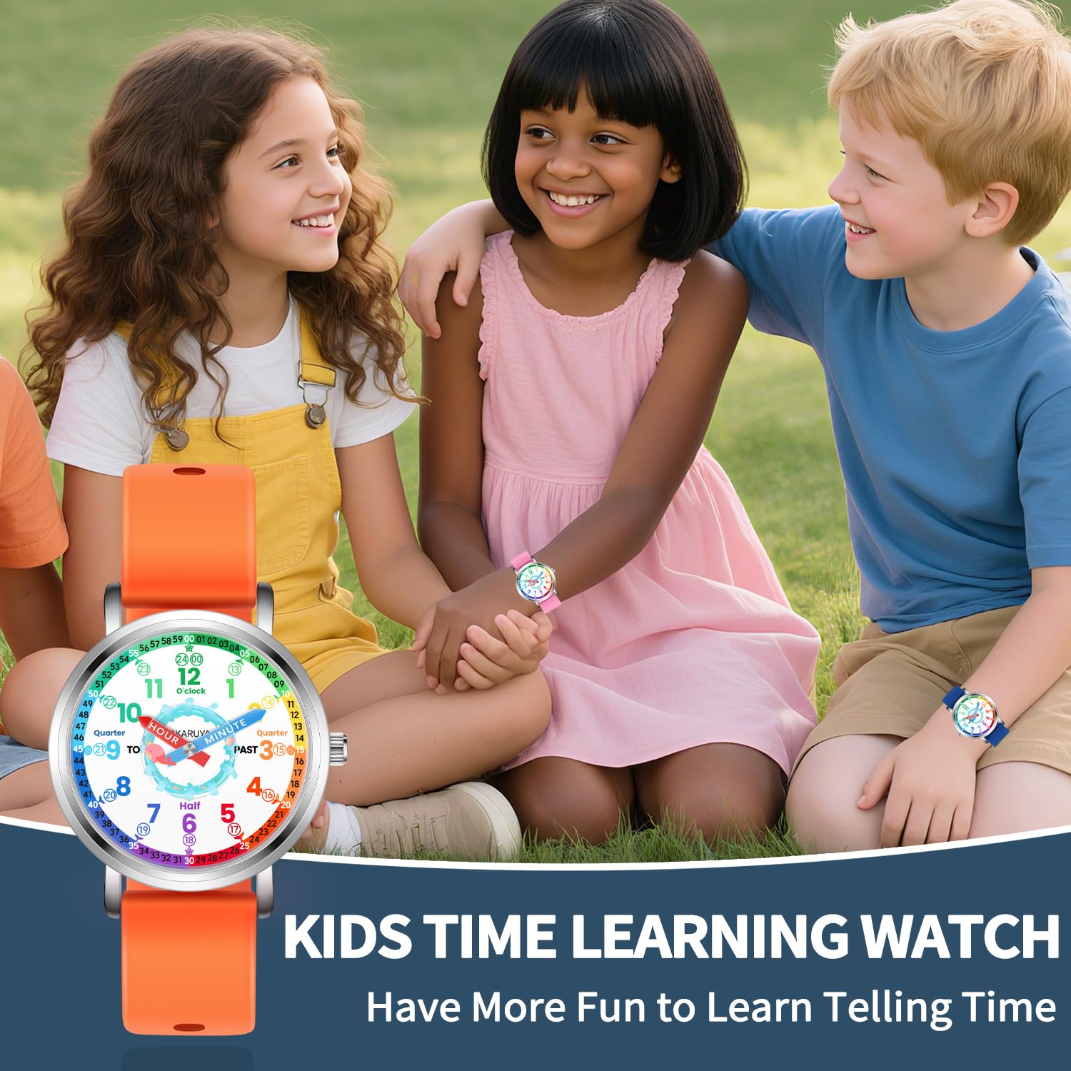 Analoge Kinderuhr, Lernuhr für Kinder von 8–12 Jahren, rosa süßer Wal, wasserdichte Kinderuhren für Jungen im Alter von 5–7, 6–8, Mädchen-Uhren, orangefarbenes Armband