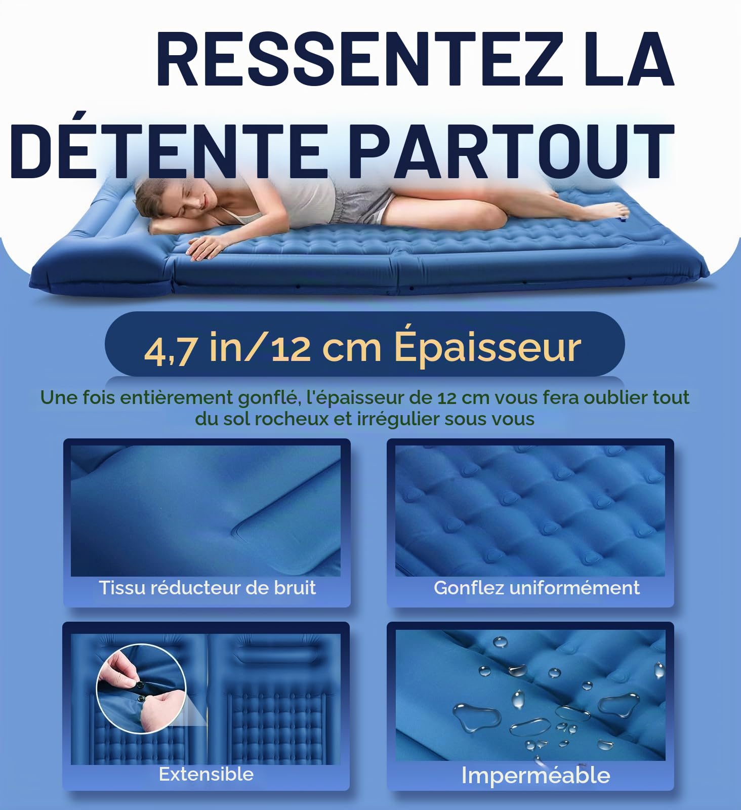 Matelas Gonflable 1 Place Matelas Camping 1 Place avec Oreiller
