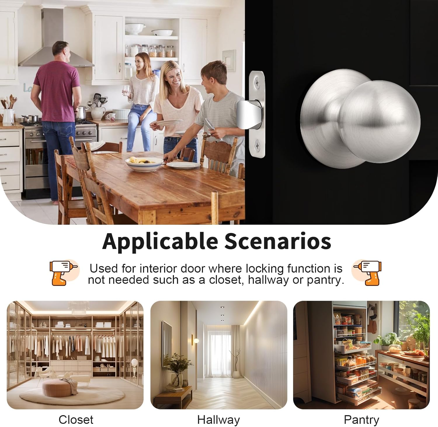 Probrico Interior Passage Door Knobs 6 Pack, Unique Classic Closet/Hallway Door Handles, Brushed Nickel Finish Door Knob Without Key