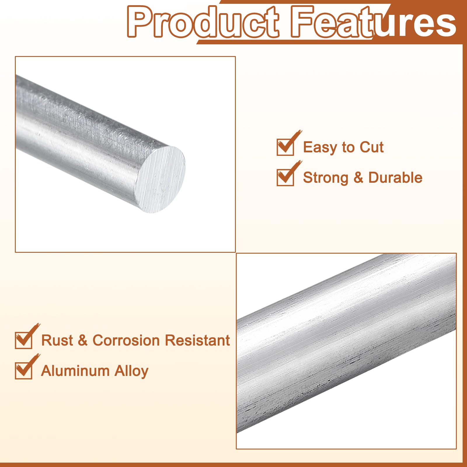 sourcing map Lot de 10 tiges rondes en aluminium 6063 de 5 mm de diamètre, 305 mm de long, pour l'industrie, la construction, les loisirs créatifs