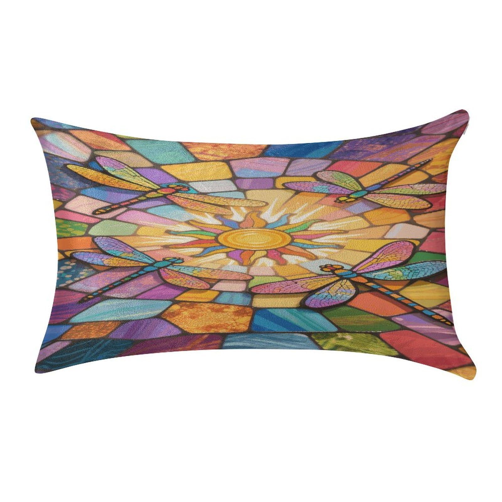 VstaDank Stained Glass Dragonfly Pillow Covers Rectangular Cushion Case Cozy Decorative Throw Pillowcase Luxury Lumbar Pillow Shells with Zipper Soft Velvet Pillows Shams 12 X 20 in