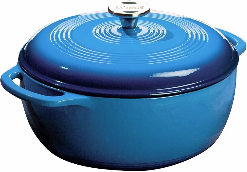 Essential Enamel Cast Iron Dutch Oven, 6 Quart, Caribbean Blue | Ideal for Bread Baking, Braising, Marinating & Slow Cooking, Features Moisture-Sealing Lid & Dual Handles