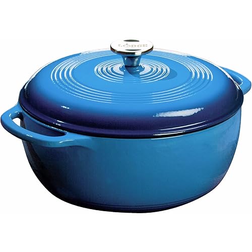 Lodge Essential Enamel Cast Iron Dutch Oven - Perfect for Bread Baking, Braising, Marinating & Slow Cooking - Features Moisture-Sealing Lid & Dual Handles - Kitchen Essentials - 6 Quarts - Caribbean Blue
