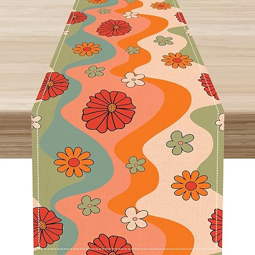Miniatura 38 de Camino de mesa floral retro de los años 70, retro, vintage, floral, hippie, funky, años 70, 60, abstracto, rosa, estético, moderno, casa de campo,