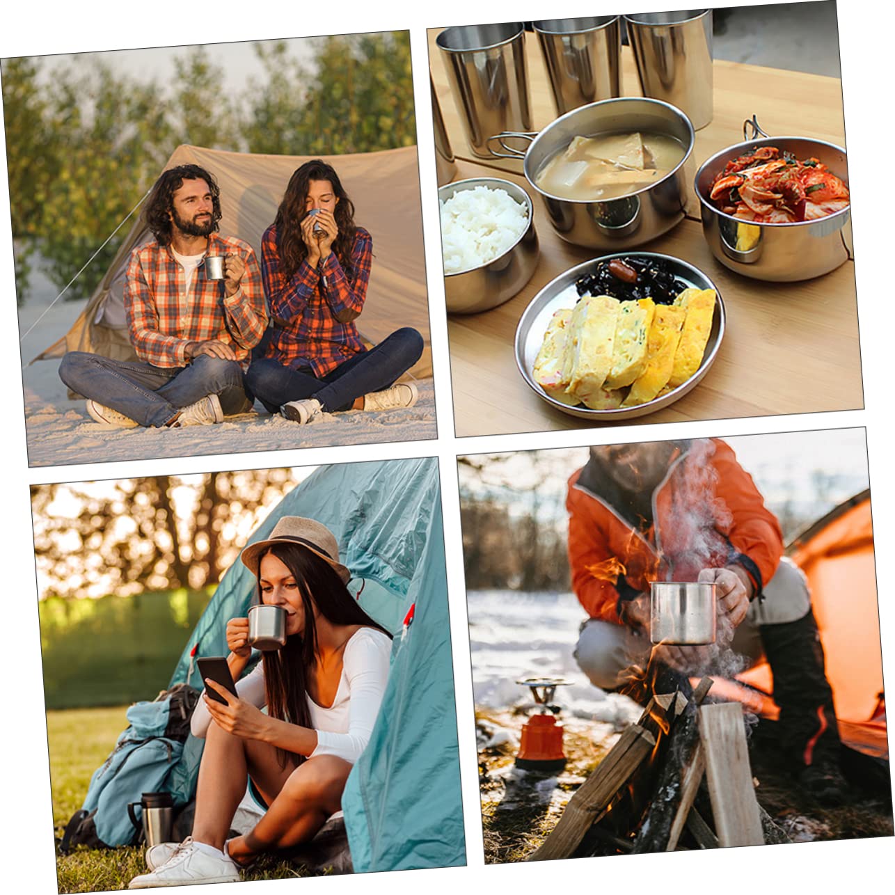 Abaodam Cuisine De Camping Portable Kit De Casseroles pour Randonnée Couvercles Et Tasses Inclus Compatible Feu