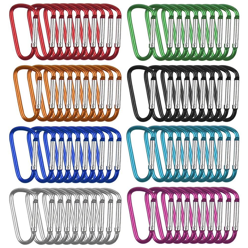 80Pcs Mousquetons Porte-clés TIMESETL Mini Mousqueton Fermoir en Alliage d'aluminium, Petit Mousqueton Couleur Porte-clés, Mousquetons de Sécurité pour Le Voyage, Escalade, Charge 5 kg