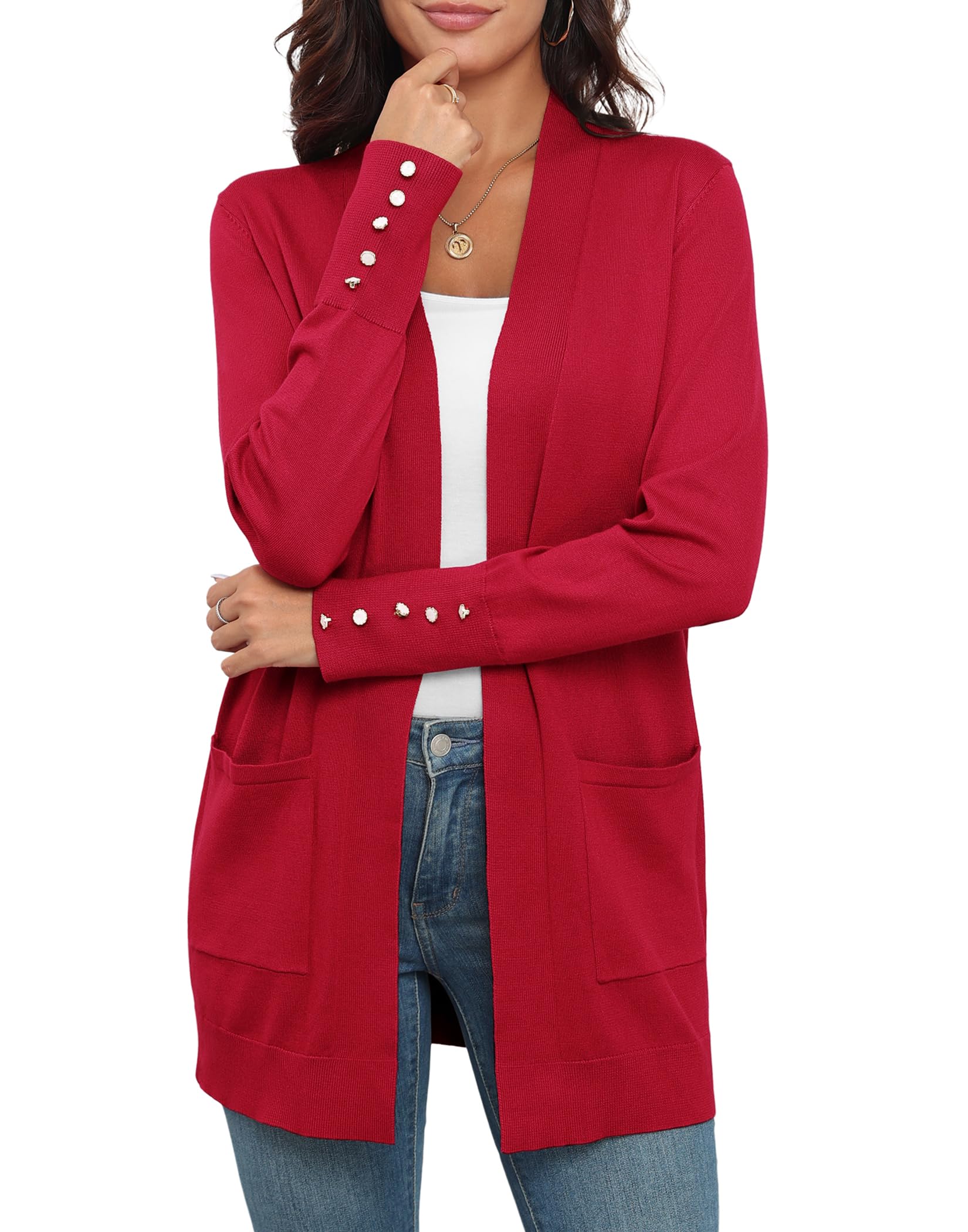VIISHOW Women Cardigan Sweater Lightweight Open Front Long Sleeve Soft Fine Knit Casual Trendy Kimono Cardigans with Pockets