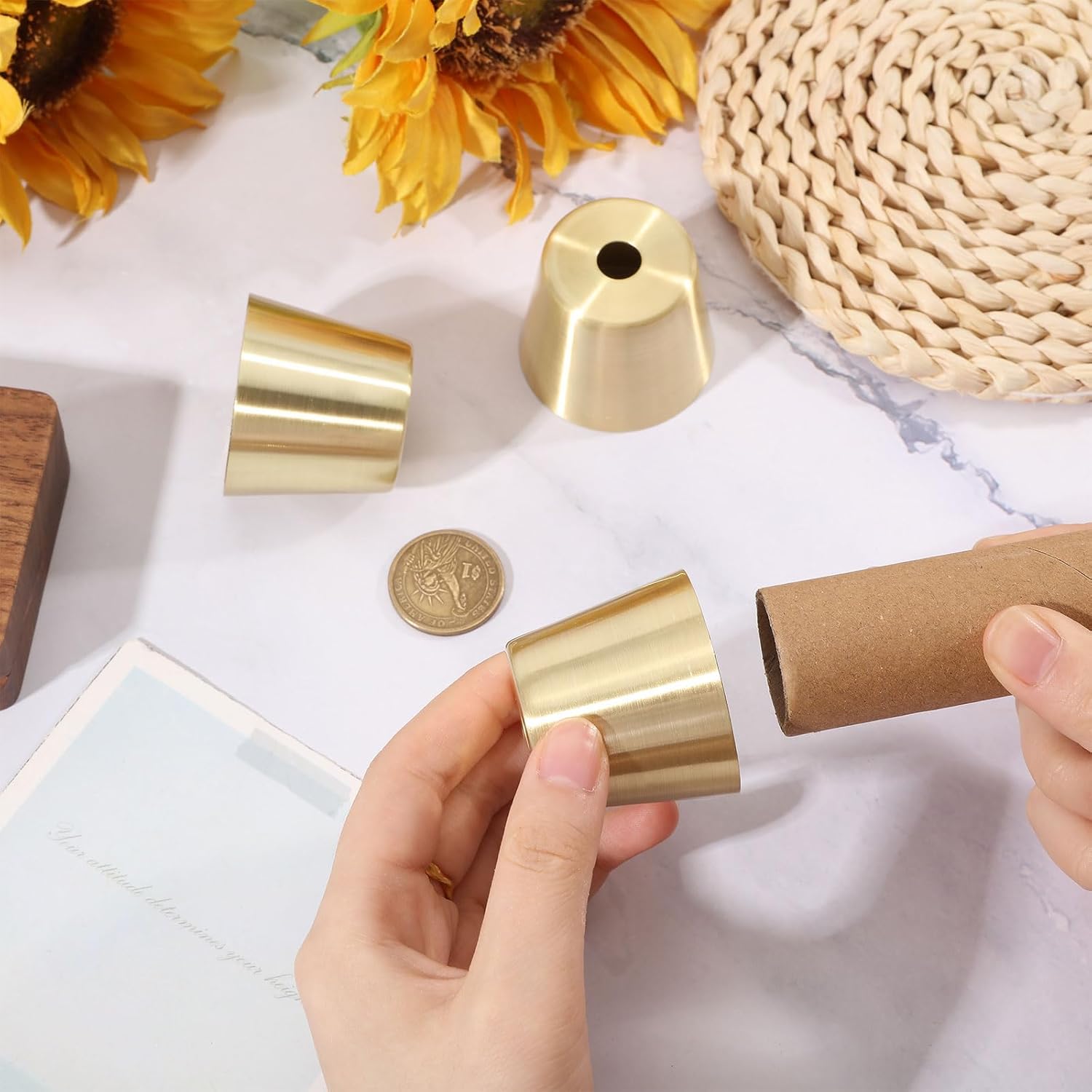 CHGCRAFT 10 Pcs Table Foot Cover Cap Iron Furniture Feet Covers Golden Column Furniture Legs Chair Feet Covers for Table Chair Leg, Inner Size 1.5×1.8 inch