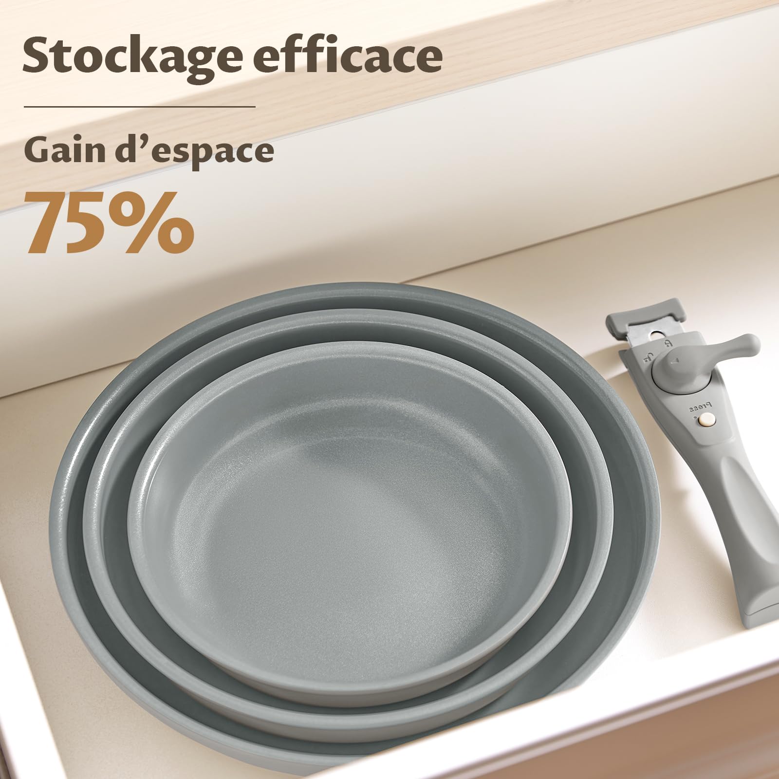 BLAZANT Batterie de Cuisine 7 Pièces avec Poignée Amovible | Poêles en Céramique 20/24/28 cm pour Petites Cuisines, Camping-Car & Camping | Empilable, Induction, Four jusqu'à 240°C, Sans PFAS