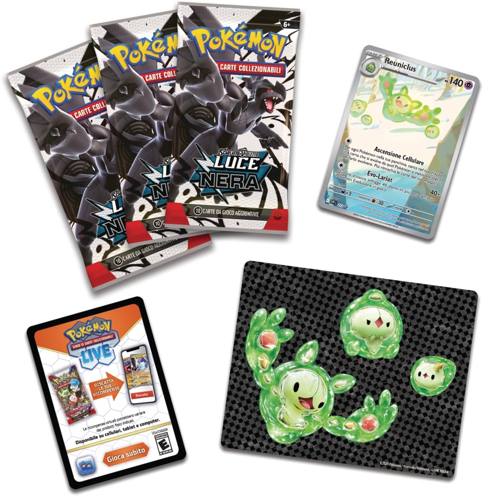 Pokémon: collezione con adesivi (Reuniclus) dell’espansione Scarlatto e Violetto - Luce Nera del GCC Pokémon (una carta promozionale olografica e tre buste di espansione)