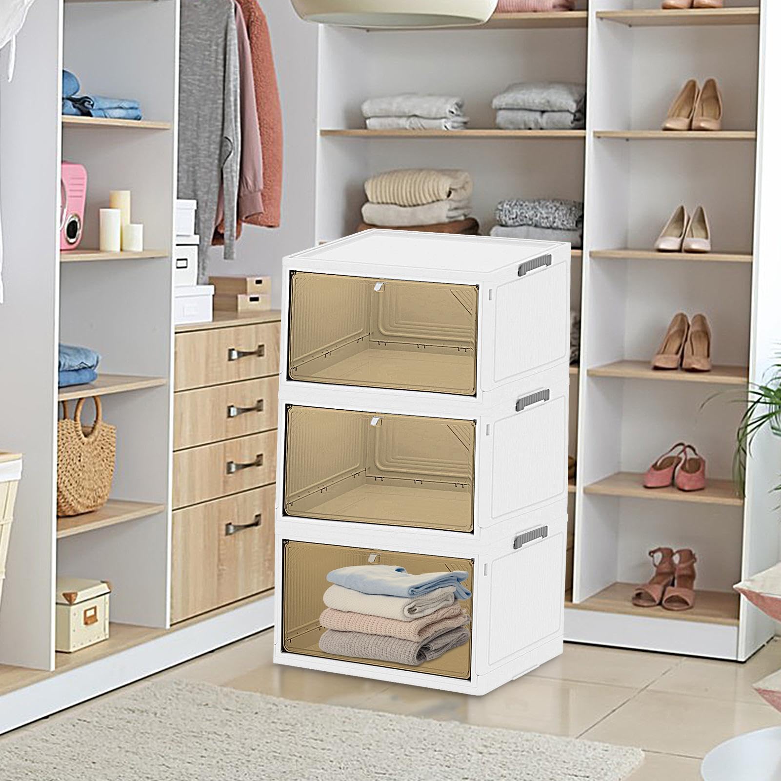 Faltbare Kleideraufbewahrungsbox, transparenter Kleider-Organizer, Mehrzweck-Kleiderorganizer, stapelbare Kleiderbox für Schrank, faltbarer Kleideraufbewahrungsbehälter, faltbarer | Mehrzweck-Kleiderorganizer, stapelbare Kleiderbox für Schrank, faltbarer