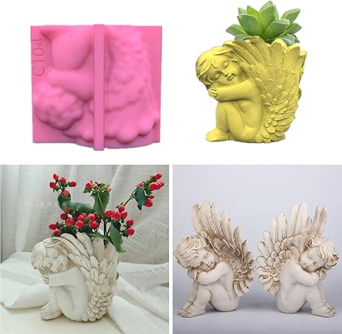 Miniatura 2 de Molde de maceta de ángel Molde de silicona para plantas de flores, molde de maceta de hormigón de fundición