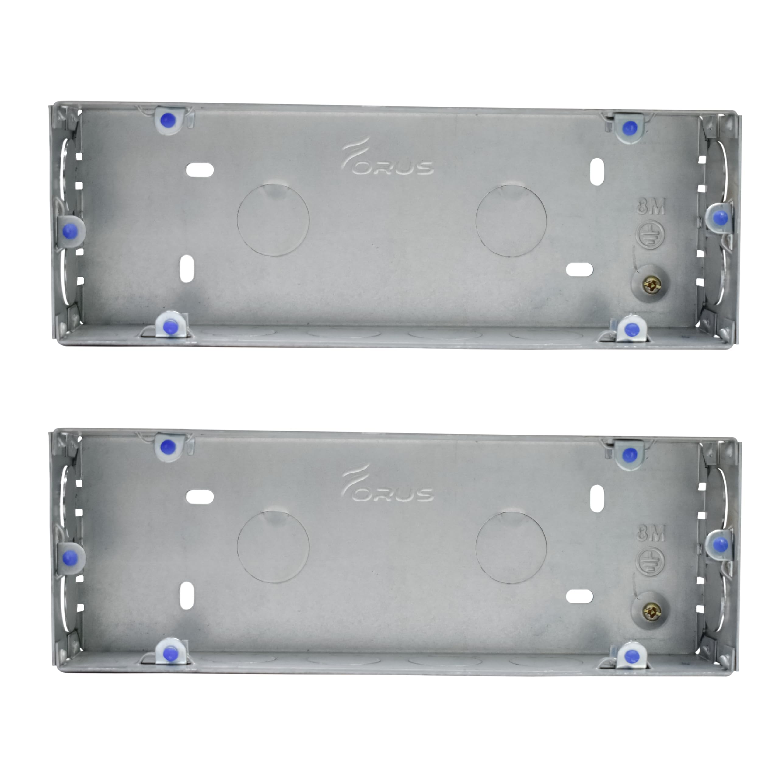 Forus Concealed GI Sheet Metal Modular Box 8 Module, Excellent Quality Rustproof Galvanized Iron Heavy Duty Flush Mounting Electrical Junction Box, 18 Gauge thick 9x3 Inch Junction Box-2PC