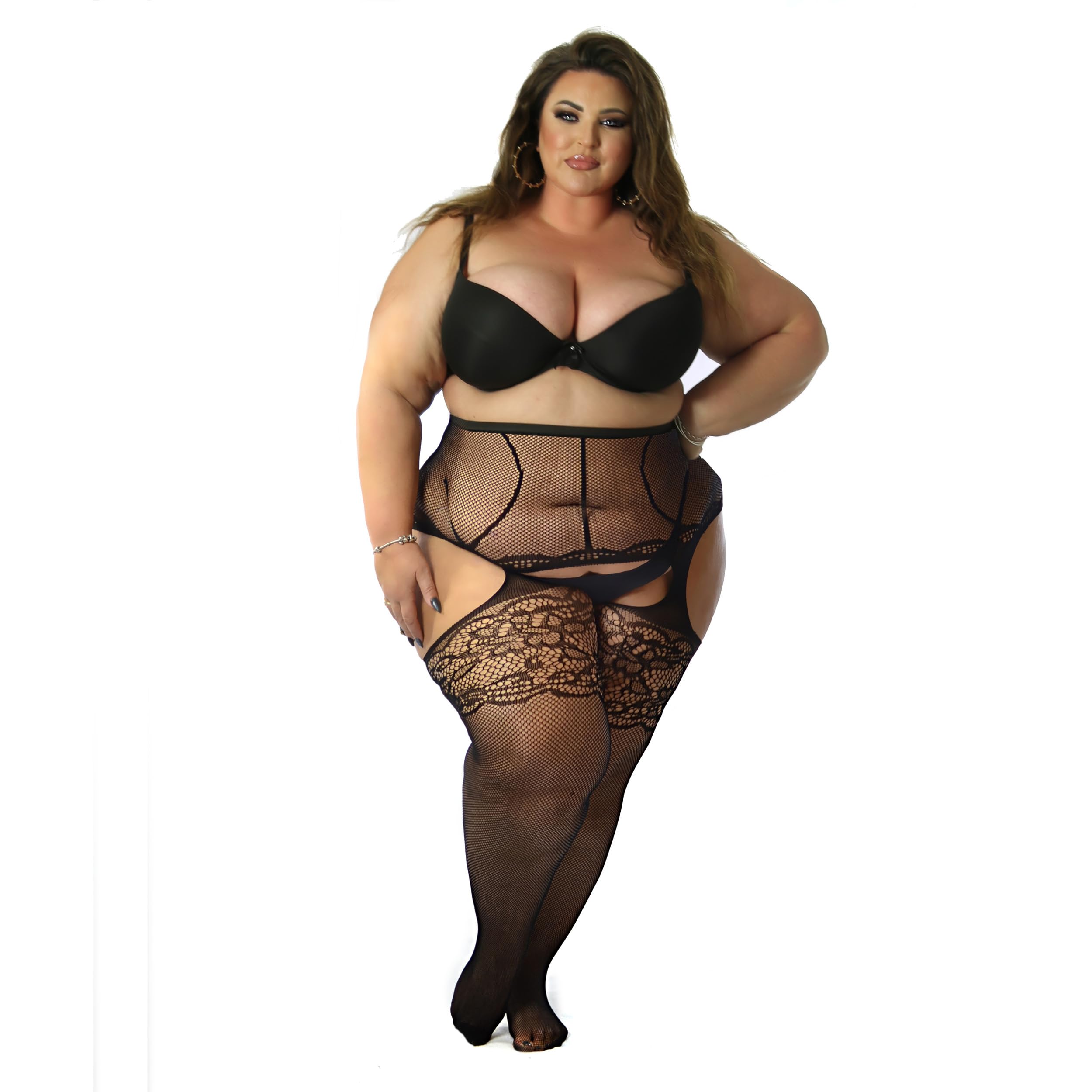 PRINCESS LACE BOUTIQUE UK size 24-36 Mock suspender belt, fishnet tights womens plus size