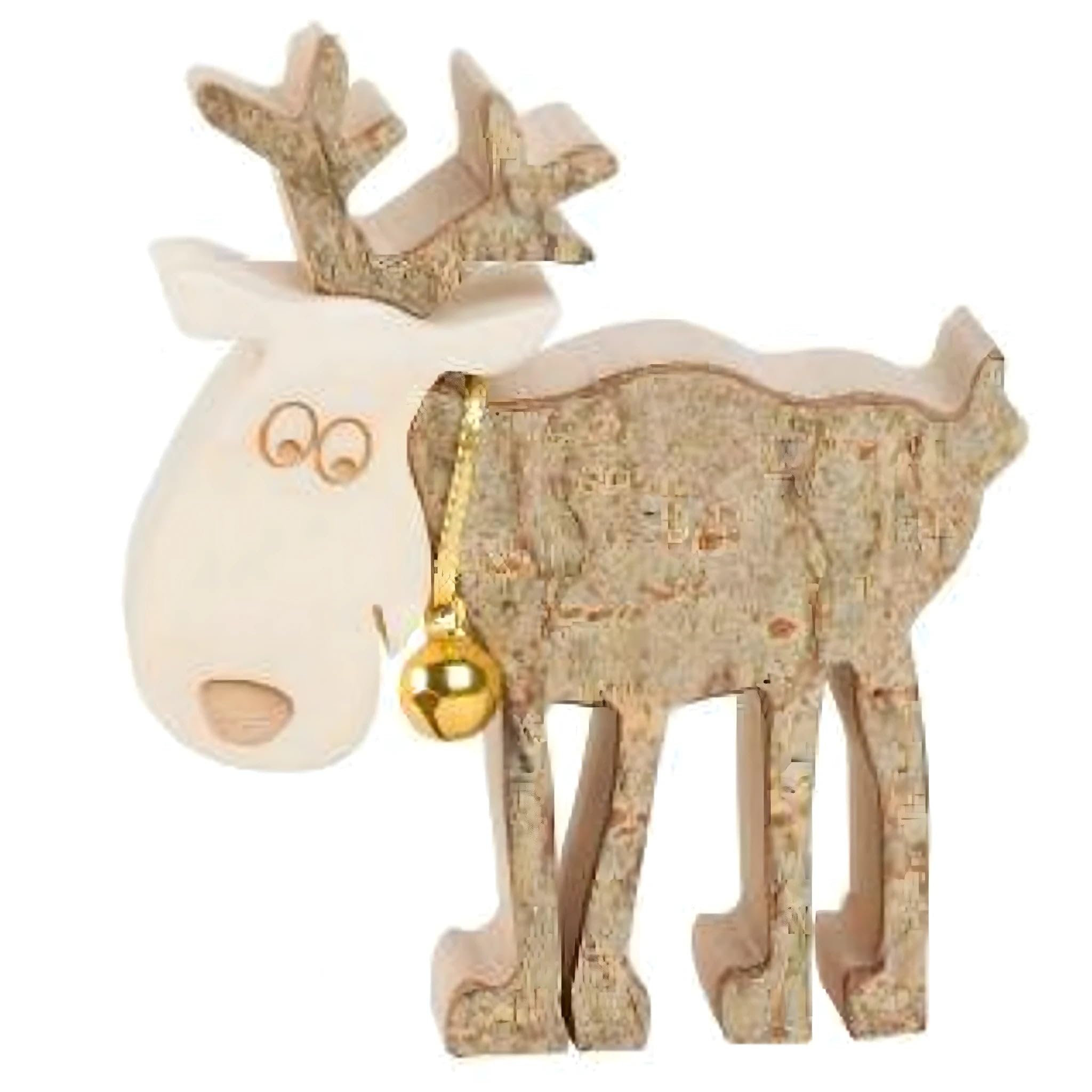 Dolfi Wooden Reindeer with Bell 10 cm | Natural Wood in Val Gardena | Nativity Figure