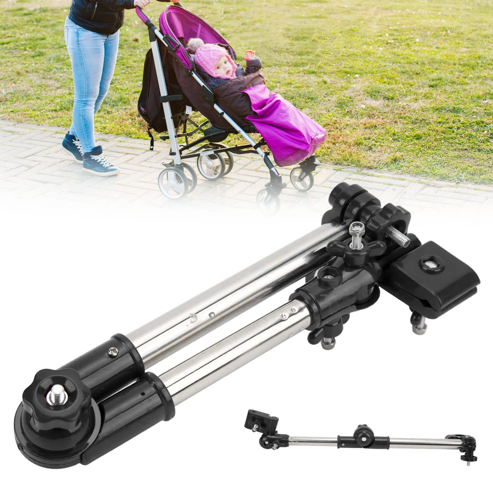Soporte de Montaje en Paraguas - Soportes de Paraguas de Bicicleta de Acero Inoxidable Soporte de Paraguas de sombreado para Cochecito al Aire Libre Giratorio de 360 ​​​​Grados(Negro)