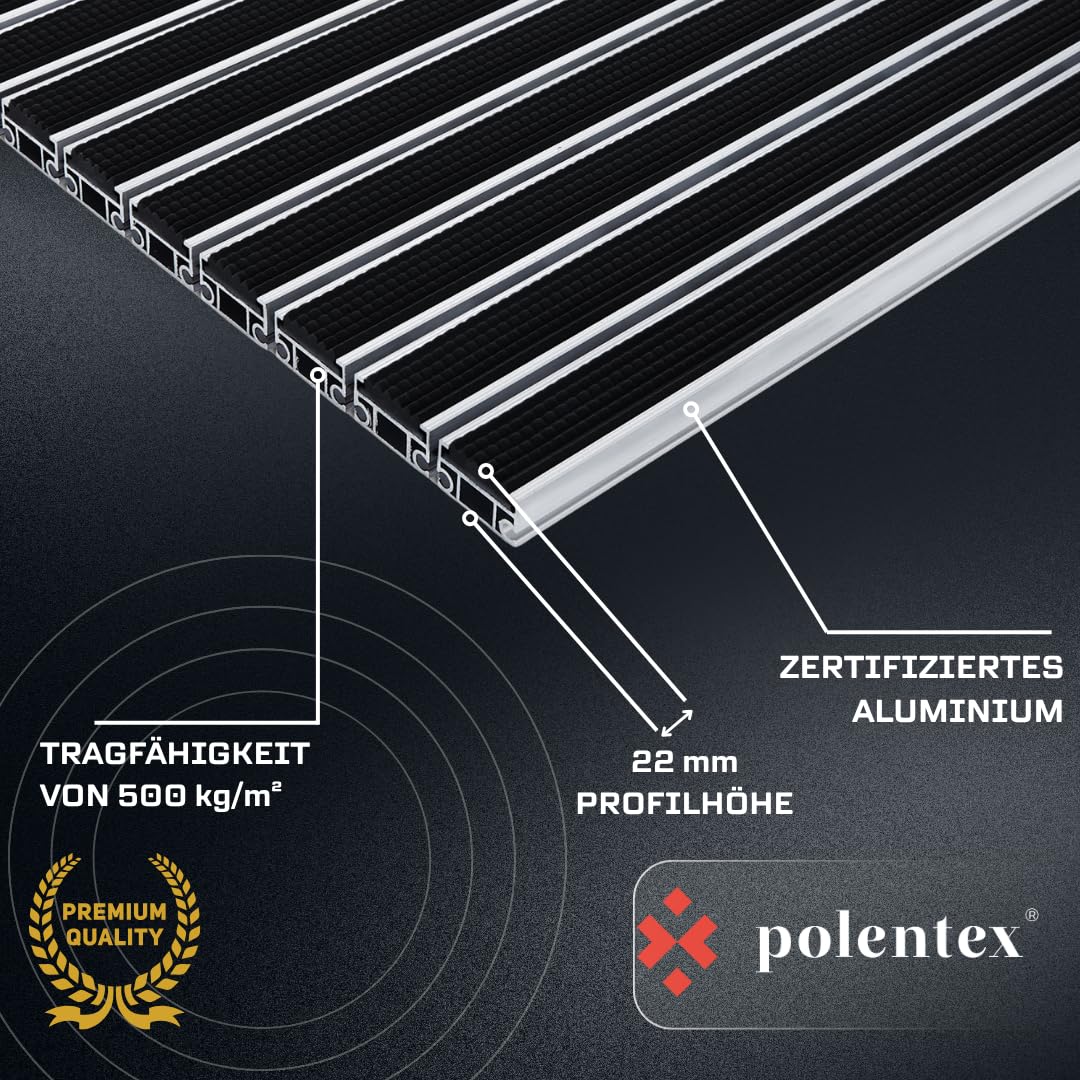 Premium Aluminium Fußmatte Heavy Duty mit Rahmen, 60x40 cm, Schwarz, 22 mm Profil, EPDM-Gummieinlage, 500 kg/m² Tragfähigkeit, für Innen & Außen, Witterungsbeständig, Systemfußmatte