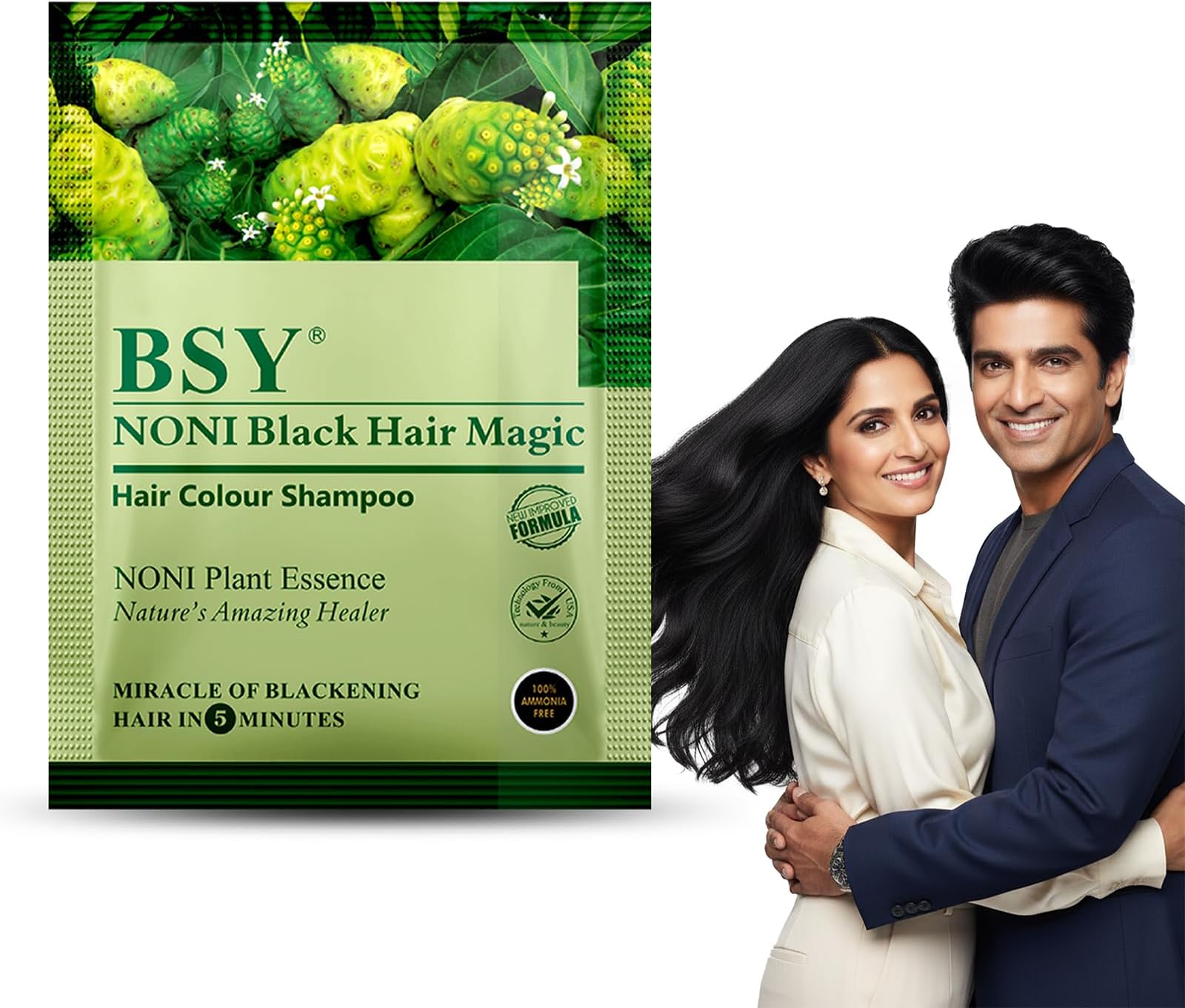 3 IN 1 Natural 5-Min Hair Colour Shampoo Black | Ammonia Free Long Lasting Hair Color_Noni Fruit Extract | No Hair Loss Grey Coverage Hair Dye for Women & Men (12ml-12 Sachet)