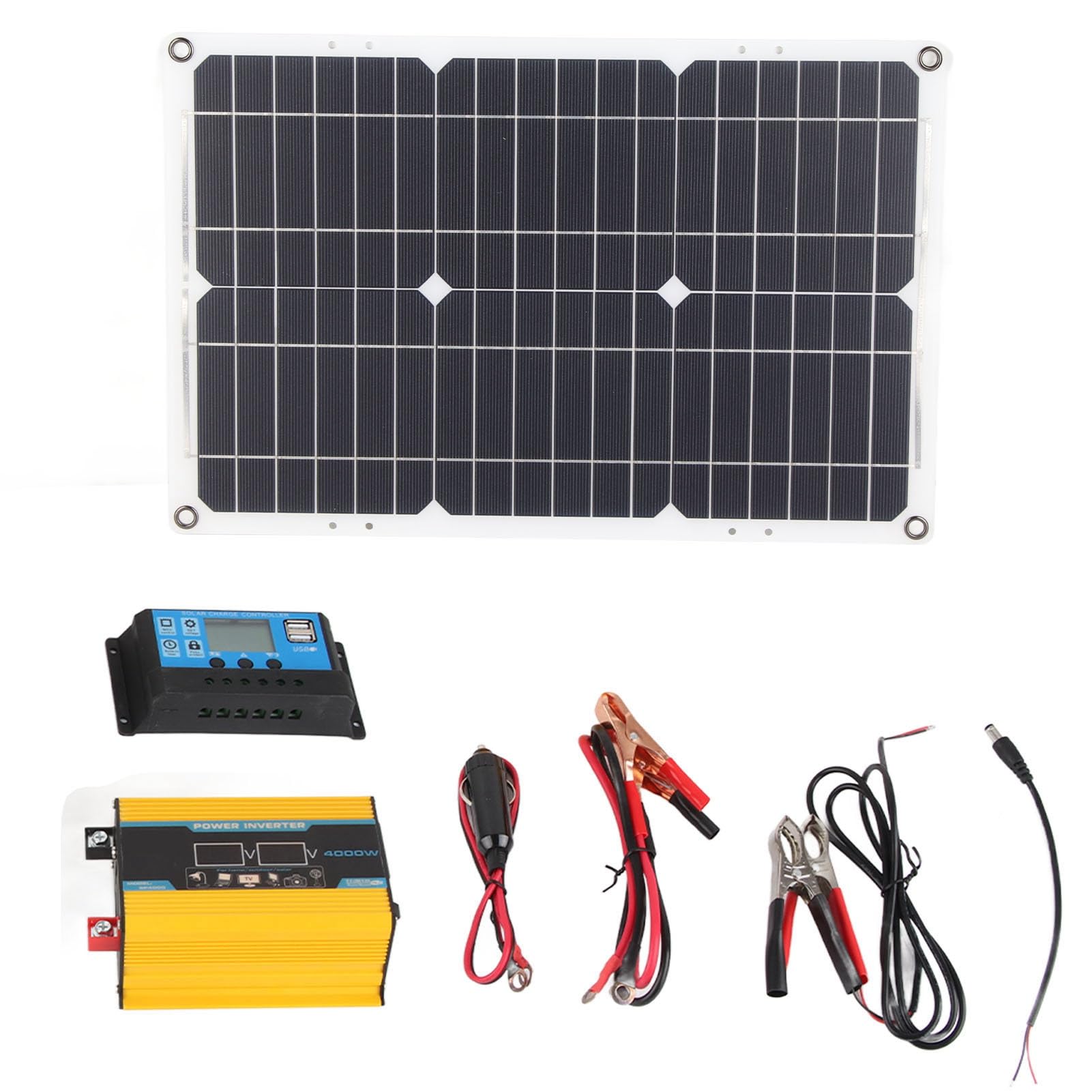 Kit de inversor Solar, inversor de 300 W con Panel de 18 W y Controlador de 30 A, Color Negro. (12V to 220V)