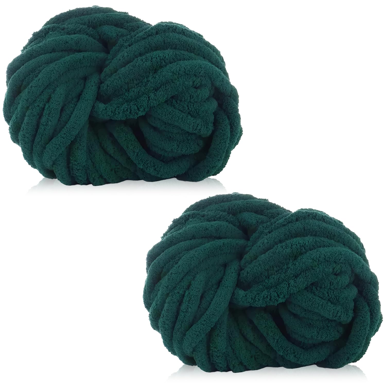 Exquilnova 2 Pack Chunky Yarn for Hand Knitting,Multiple Colors Chenille Yarn for Knitting & Crochet,Soft Chunky Wool for Blankets,Cushion,Scarves,Pet Beds,Bags,Hats,Sweaters(Dark Green)