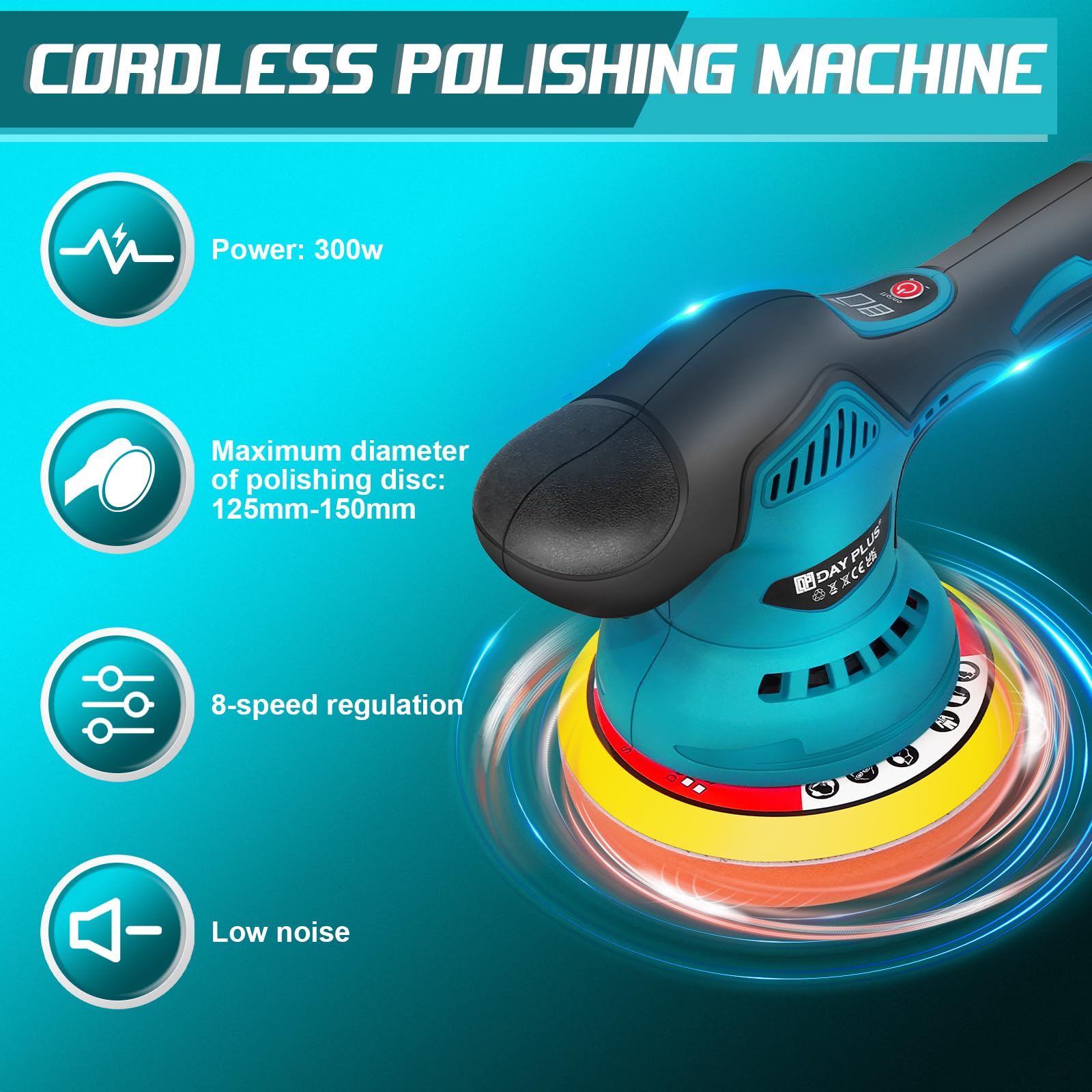150mm Polisseuse Sans Fil,Batterie Polisseuse Voiture,Polisseuse Excentrique ,8 Vitesse Variable,2800-5500 RPM,avec 2 x 2.0Ah Batteries, pour Le Polissage, Cirage, Ponçage