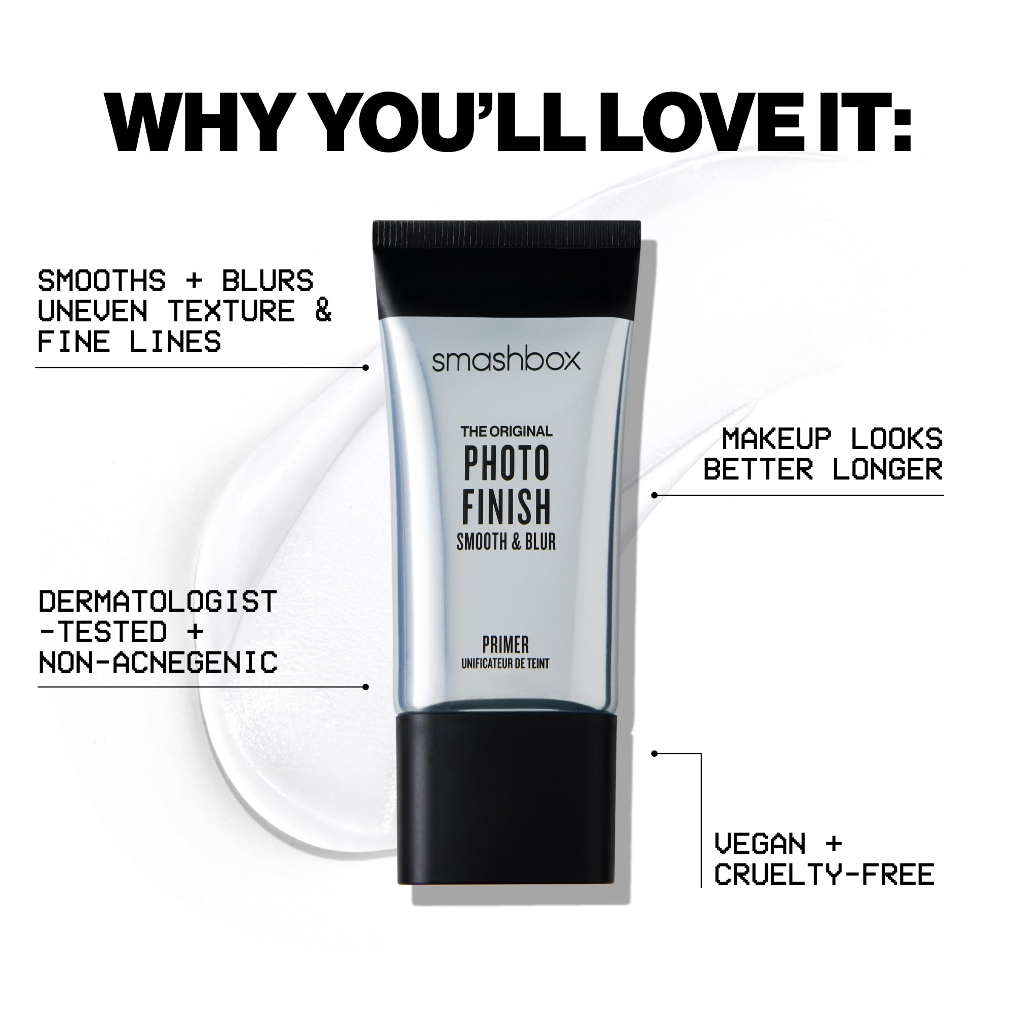 Smashbox The Original Photo Finish Smooth & Blur Makeup Primer | Instantly Smooths and Blurs Fine Lines and Pores | Vitamins A + E: Full Size, 1 Fl Oz