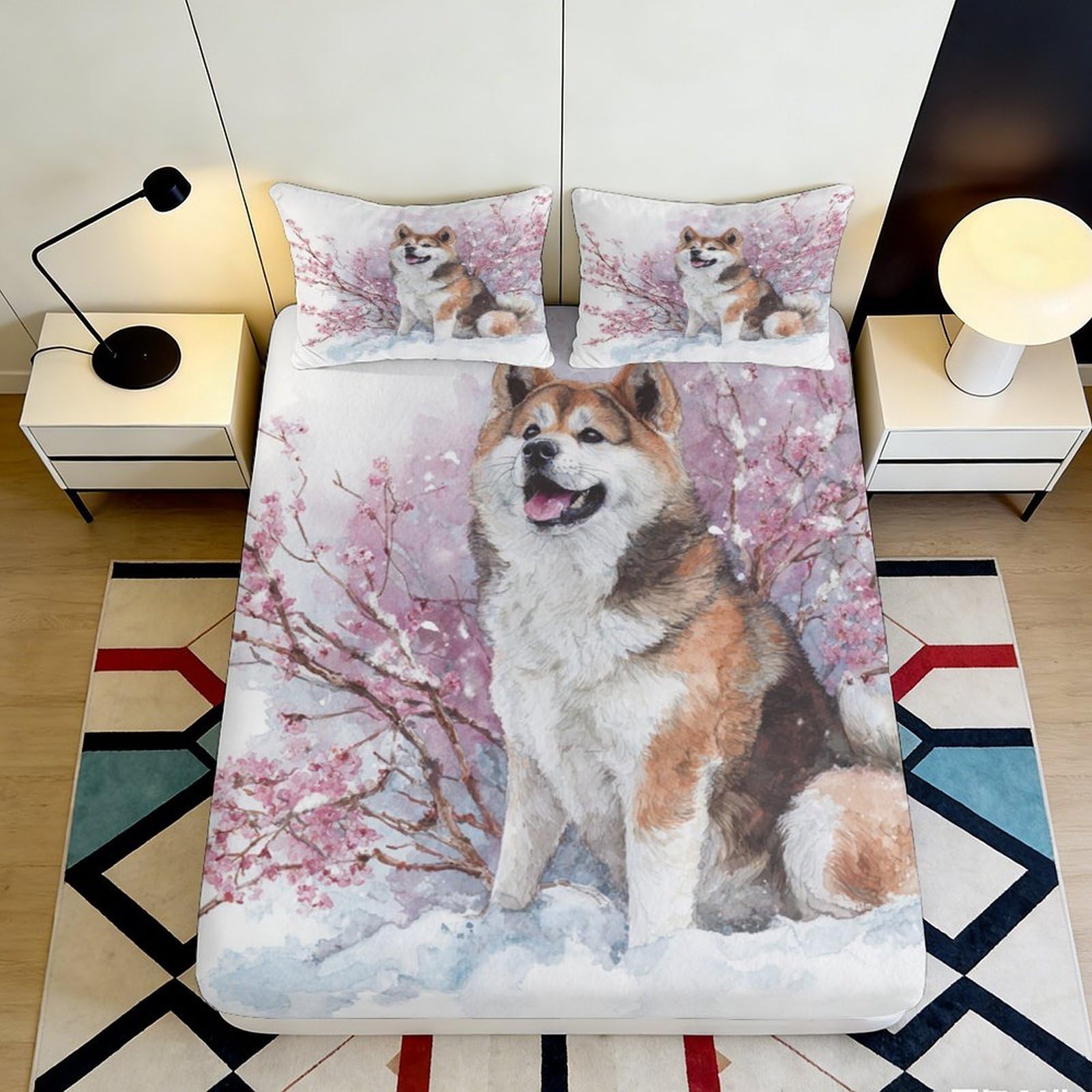 Jqzkxnhpbr Style-2 3D Printed Akita Dog Blossom Fitted Sheet Microfiber Soft Non-Slip Bed Sheet For Bedroom Dorm Decor 90X200x25cm