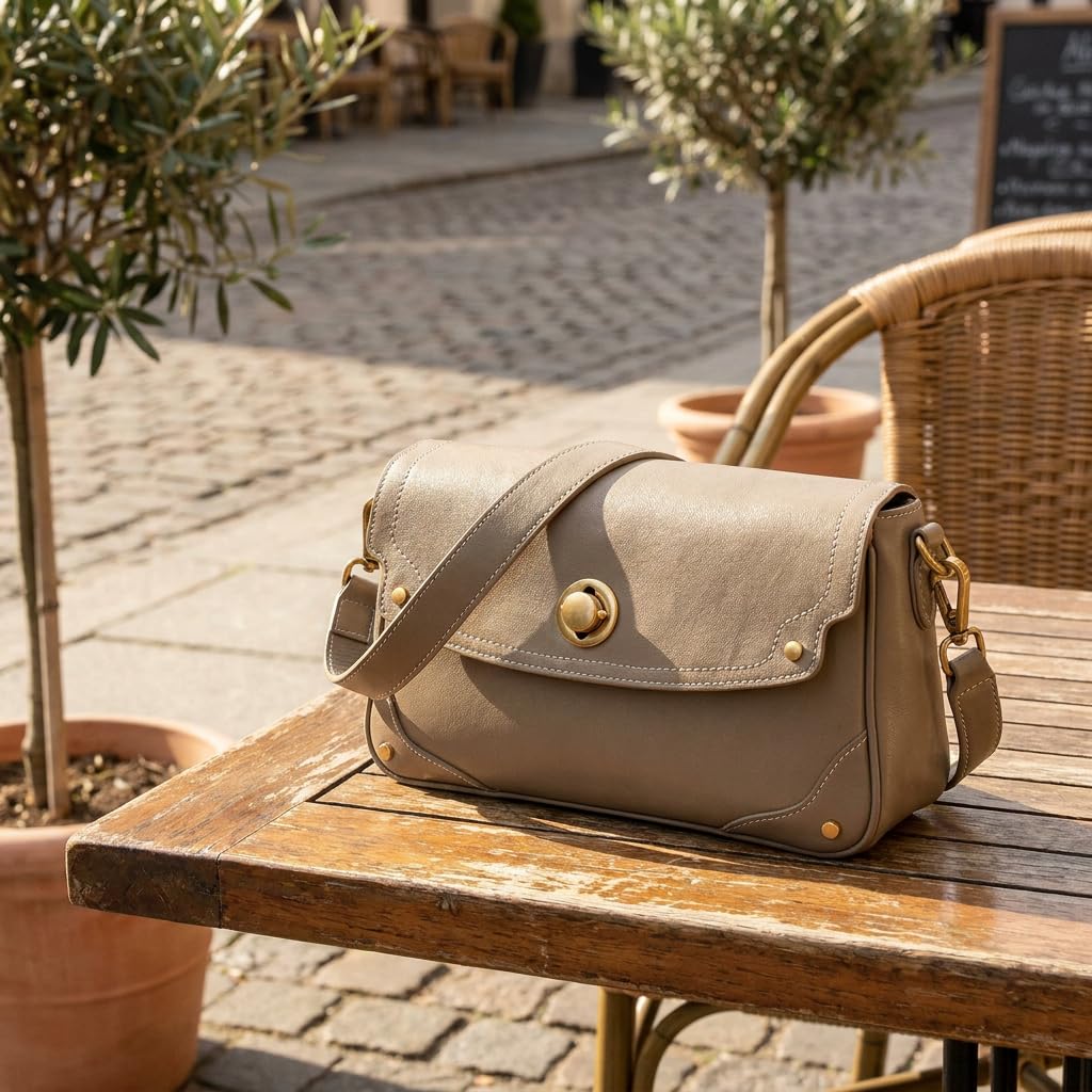 A1 FASHION GOODS Marley - Borsa a tracolla in pelle, da donna, con patta e tracolla regolabile, chiusura a torsione e tasche multiple