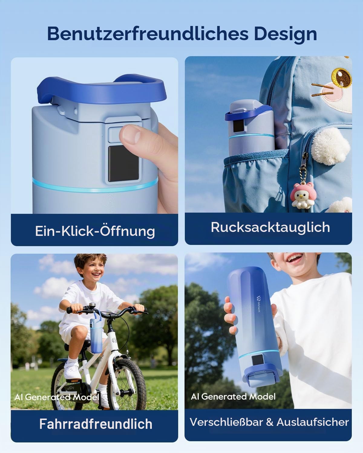 BOOST Intelligente Wasserflasche mit Erinnerungsfunktion & Tracker, 470 ml Trinkflasche für Kinder (Schule), DIY Kühlschrankmagnete, BPA-frei, vakuumisolierter Edelstahl, ideal für Reisen & Camping