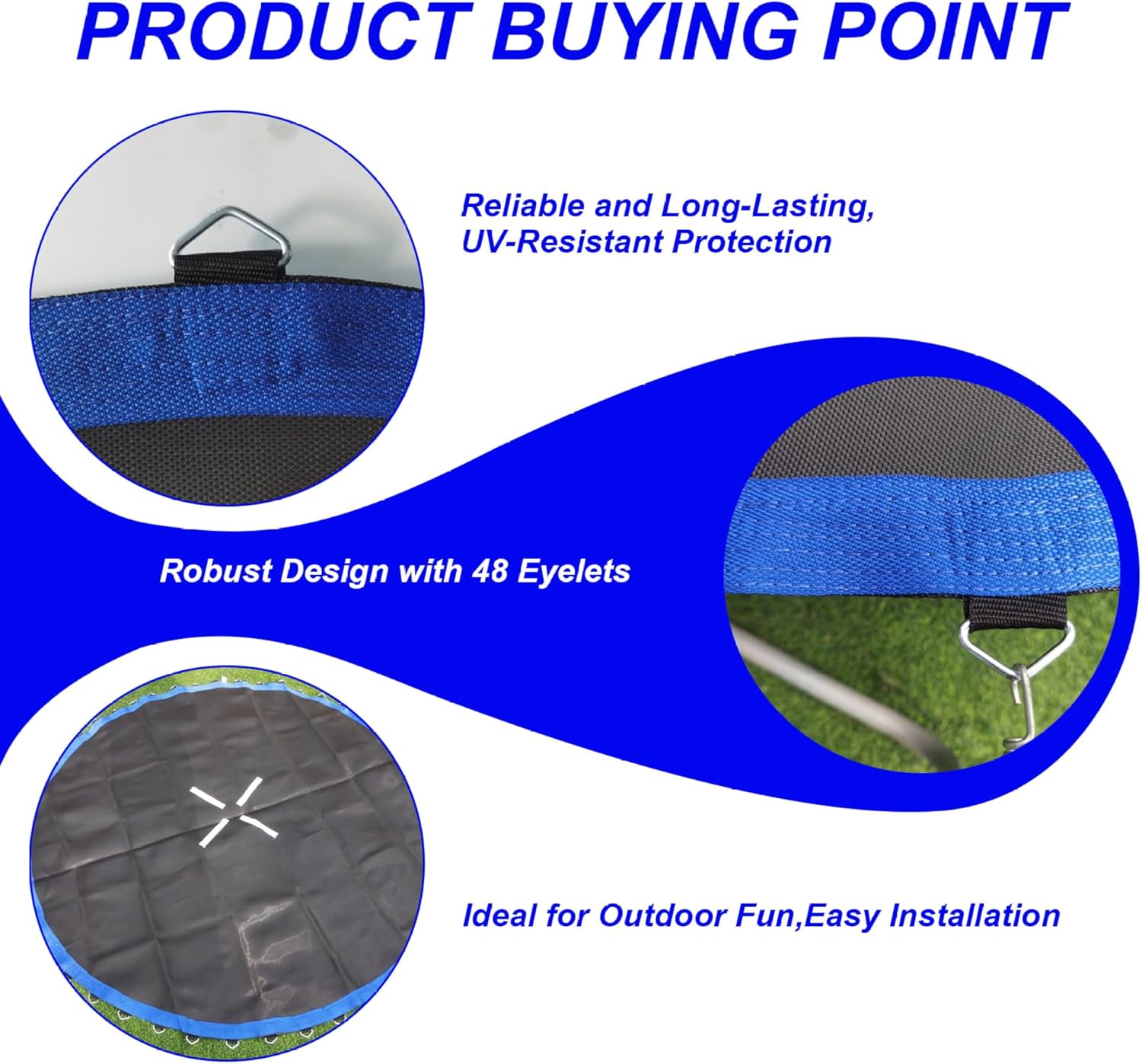 Trampoline Replacement Mat, UV-Resistant Trampoline Pad with 48 Eyelets Robust Jumping Mat for Garden and Outdoor, 8ft