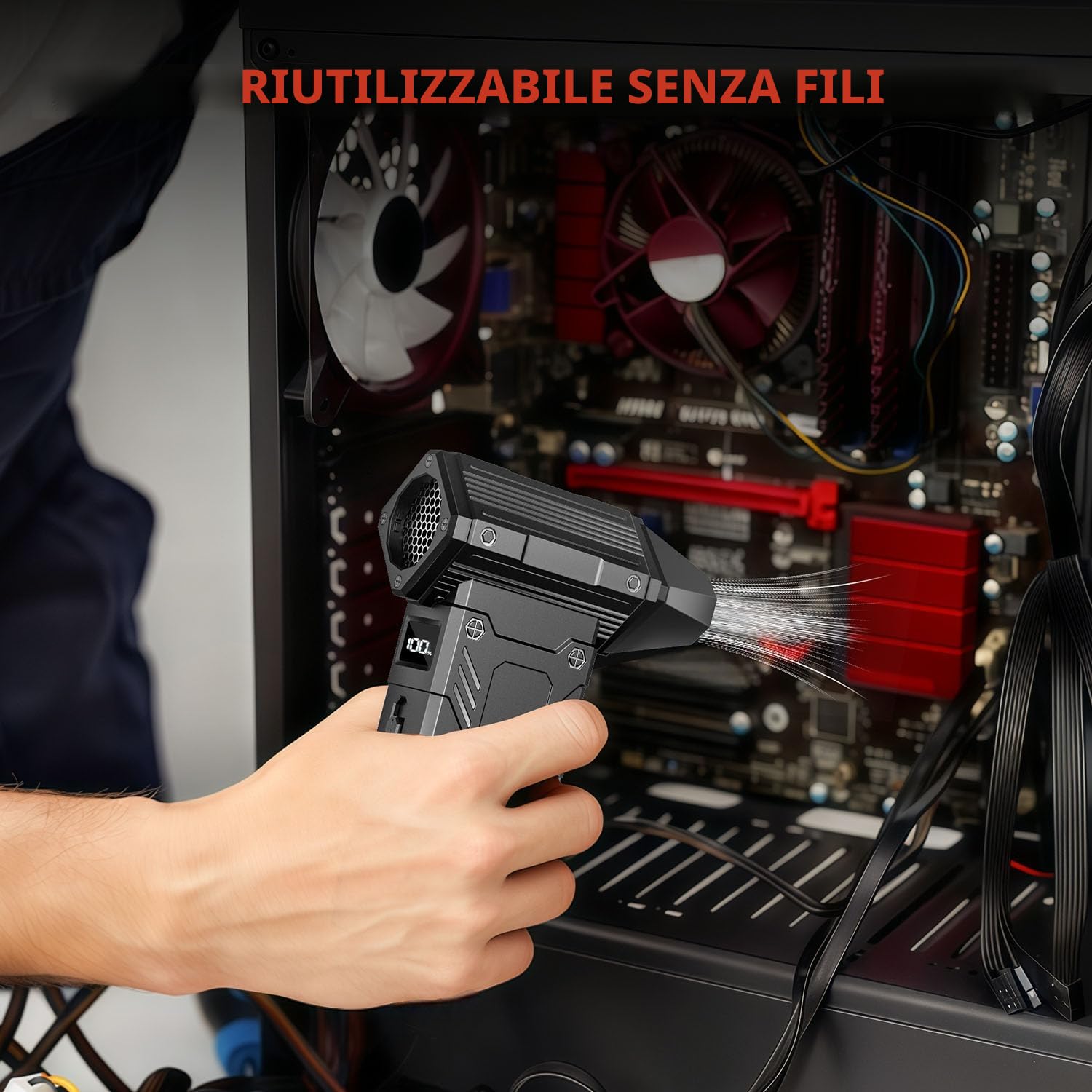 Electric Air Duster 350.000 RPM, Soffiatore Aria Elettronico Potente Soffiatore Aria con Batteria da 12.000 mAh – Air Duster Elettrico 8 Velocità per Computer, Casa, Auto e Esterni