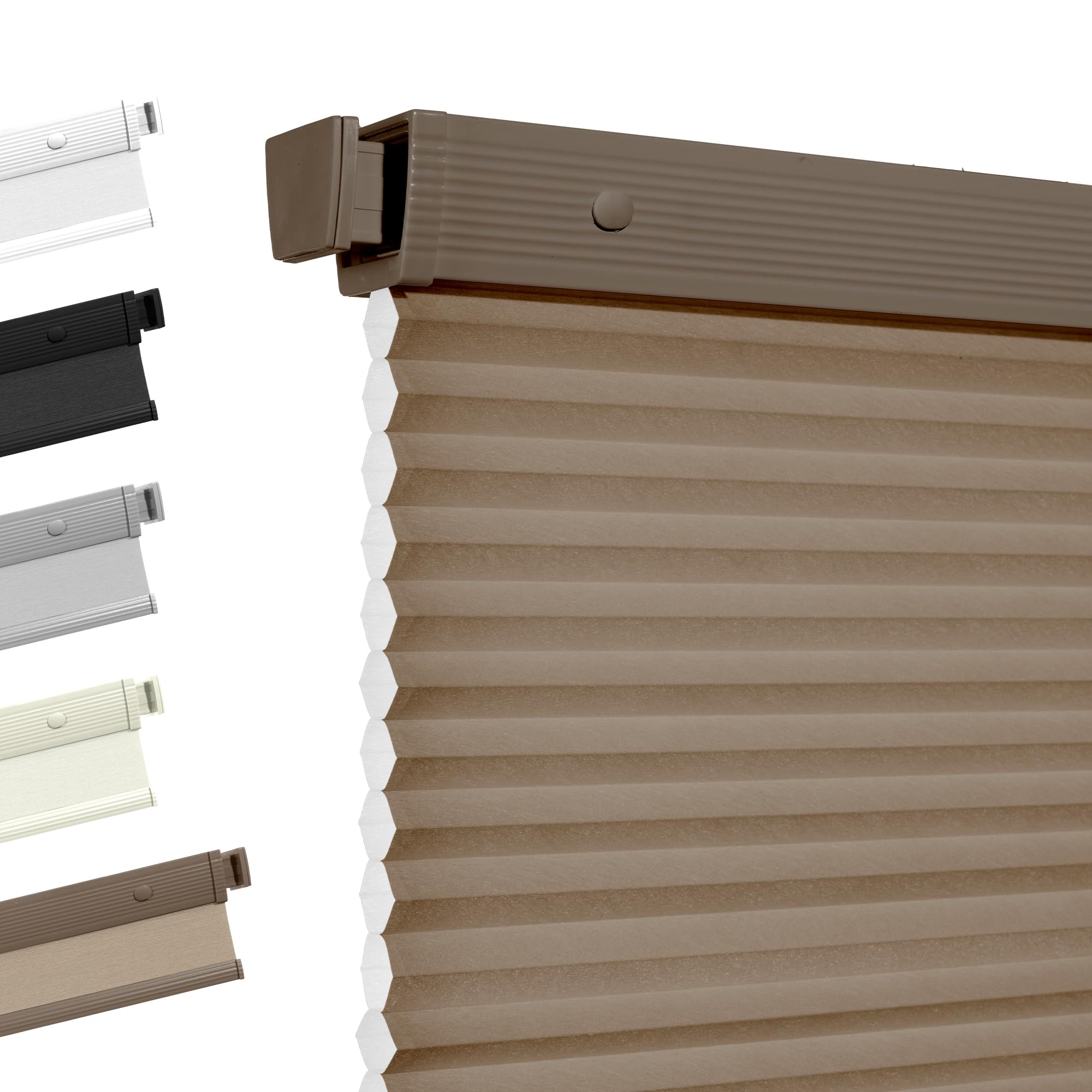 boolegon no drill cellular shades for indoor windows,noise reducing & thermal insulating honeycomb blinds,cordless free stop blackout blinds easy to install,custom size,light filtering brown