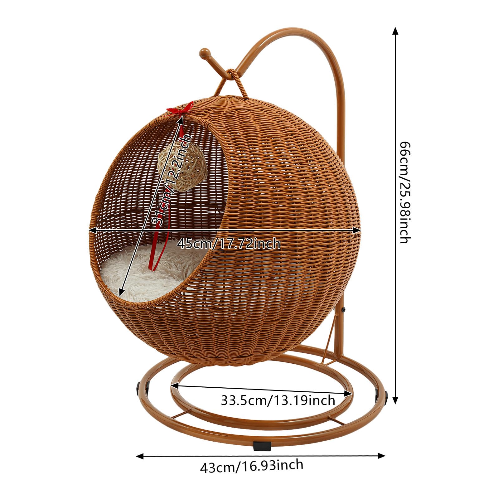 Poltrona sospesa rotonda per gatti, amaca, per gatti, con tappetino Cool-Down, altezza 66 cm, portata 7,5 kg, lavabile e rimovibile, base a doppio disco (giallo)