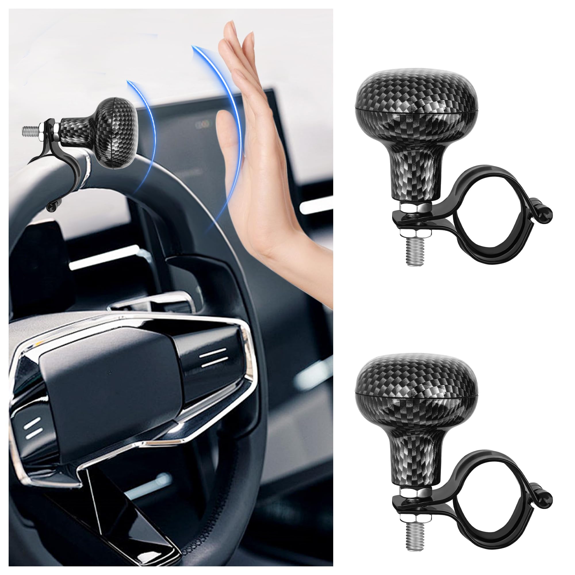 2PCS Car Steering Wheel Knob Spinner,360° Rotatable Labor-Saving Steering Wheel Ball,Universal Car Interior Accessories for Car/Truck/Tractor/Boat Steering Wheel Knob (Carbon Fiber)