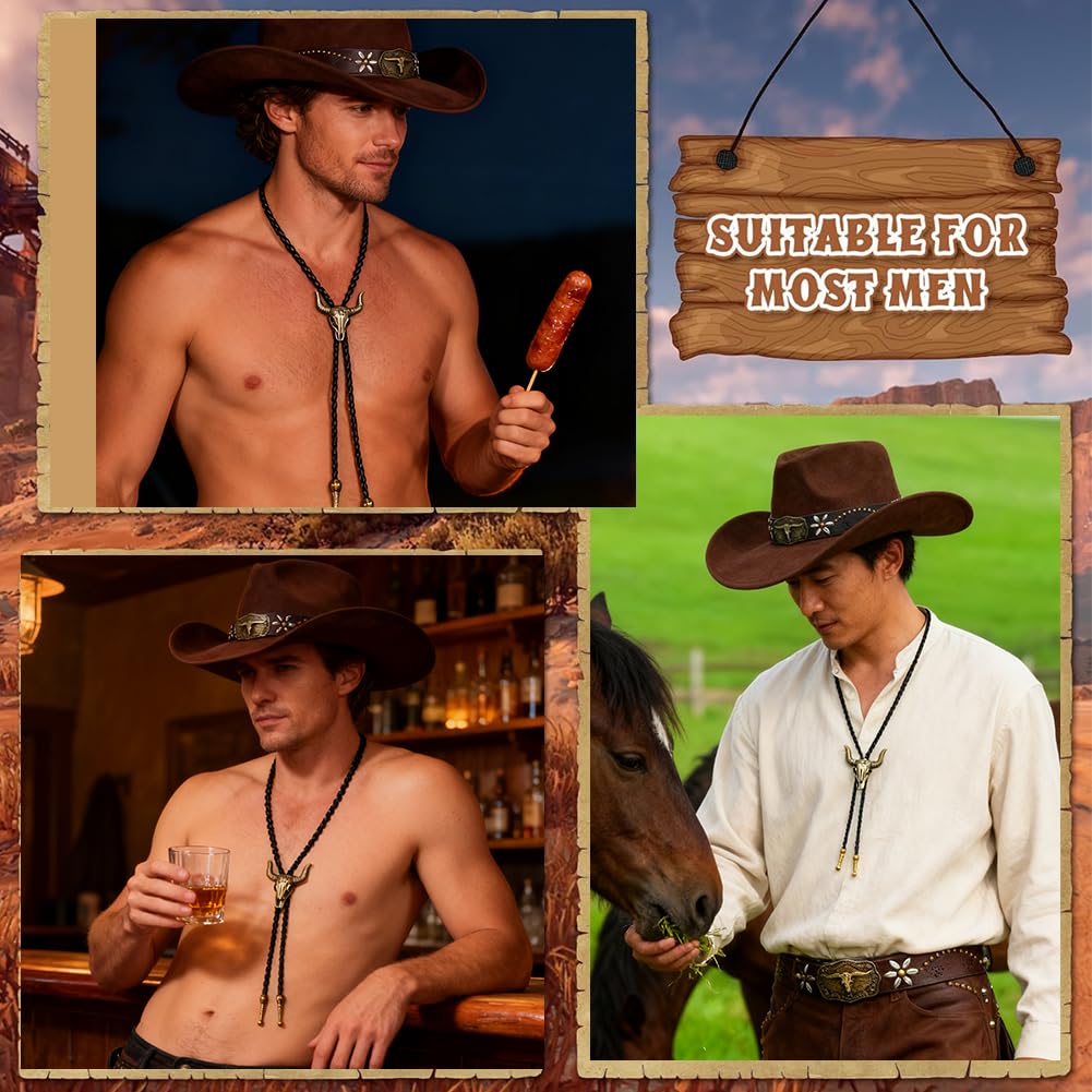 Occidentale Cappello Cowboy, Cintura Cappello In Pelle Retro, Cravatta In Cuoio In Bronzo, Stile Maschile E Femminile Neutro, Cowboy, Carnevale Di Halloween