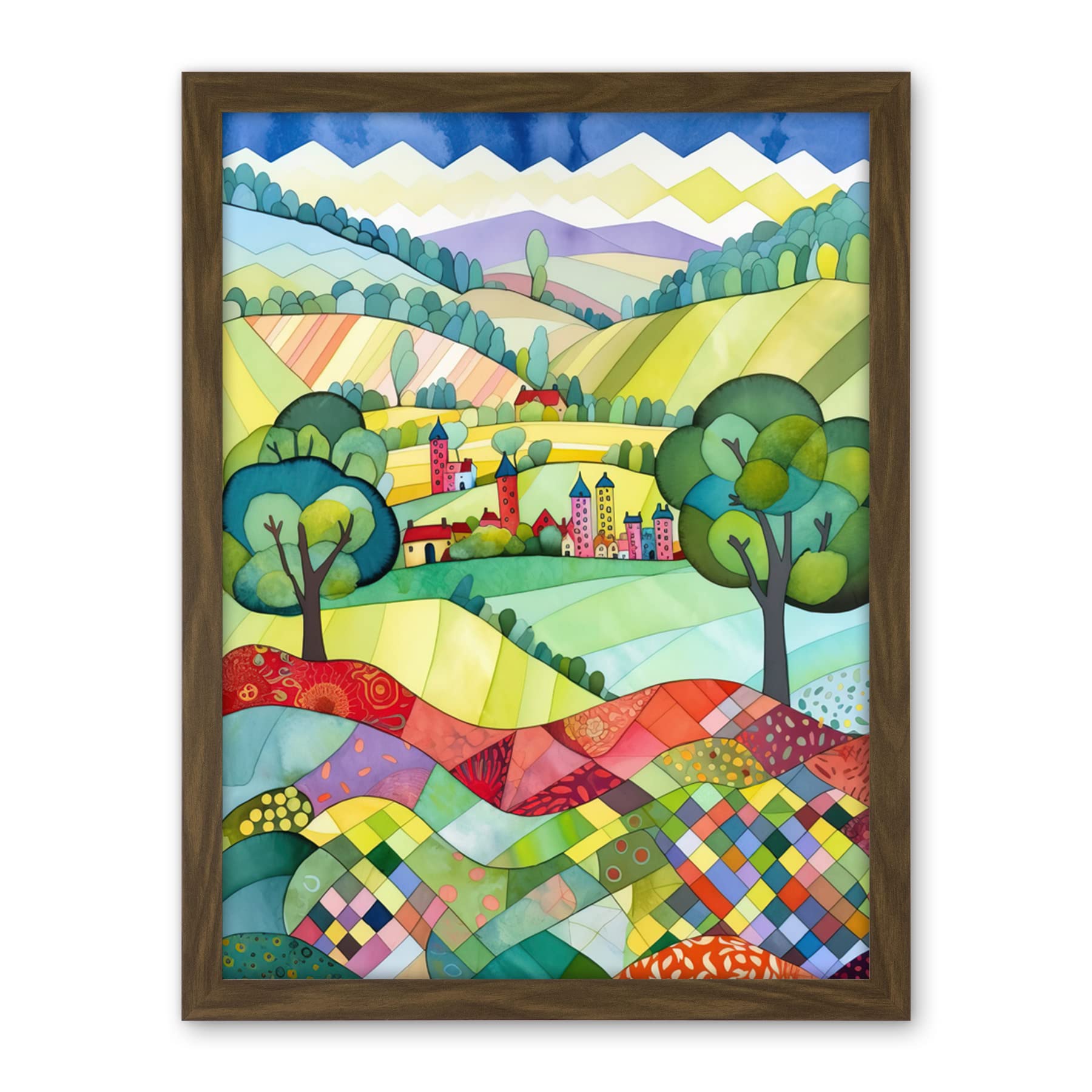 Artery8 English Countryside Rural Landscape Folk Art Watercolour Painting Artwork Framed Wall Art Print 18X24 Inch