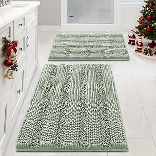 H.VERSAILTEX Sage Bathroom Rugs, Bath Mat Set of 2 Extra Thick Chenille ...