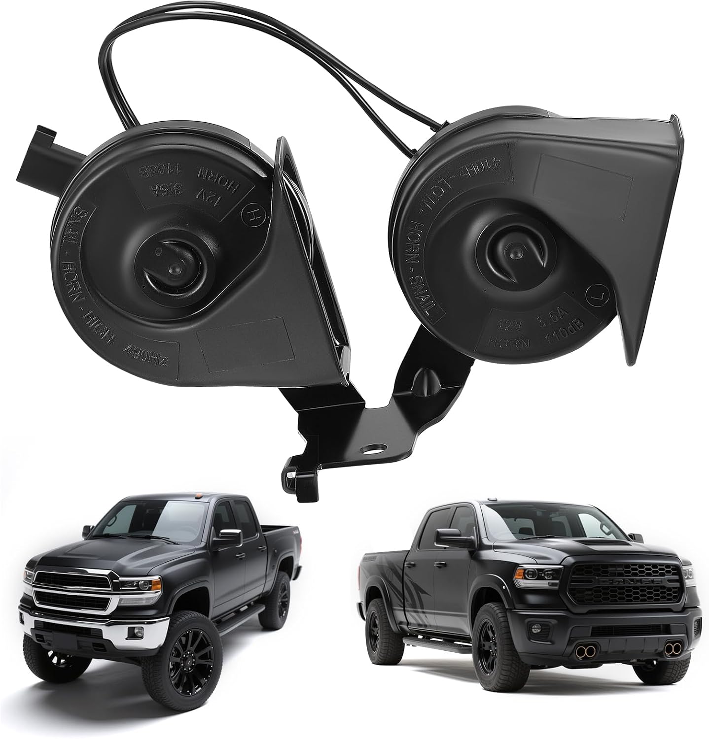 Dual Note Electric Horn Assembly with Bracket Compatible with 2017–2022 Ford F-250, F-350 Super Duty, Replace for HC3Z-13832-G, Waterproof Snail Horn