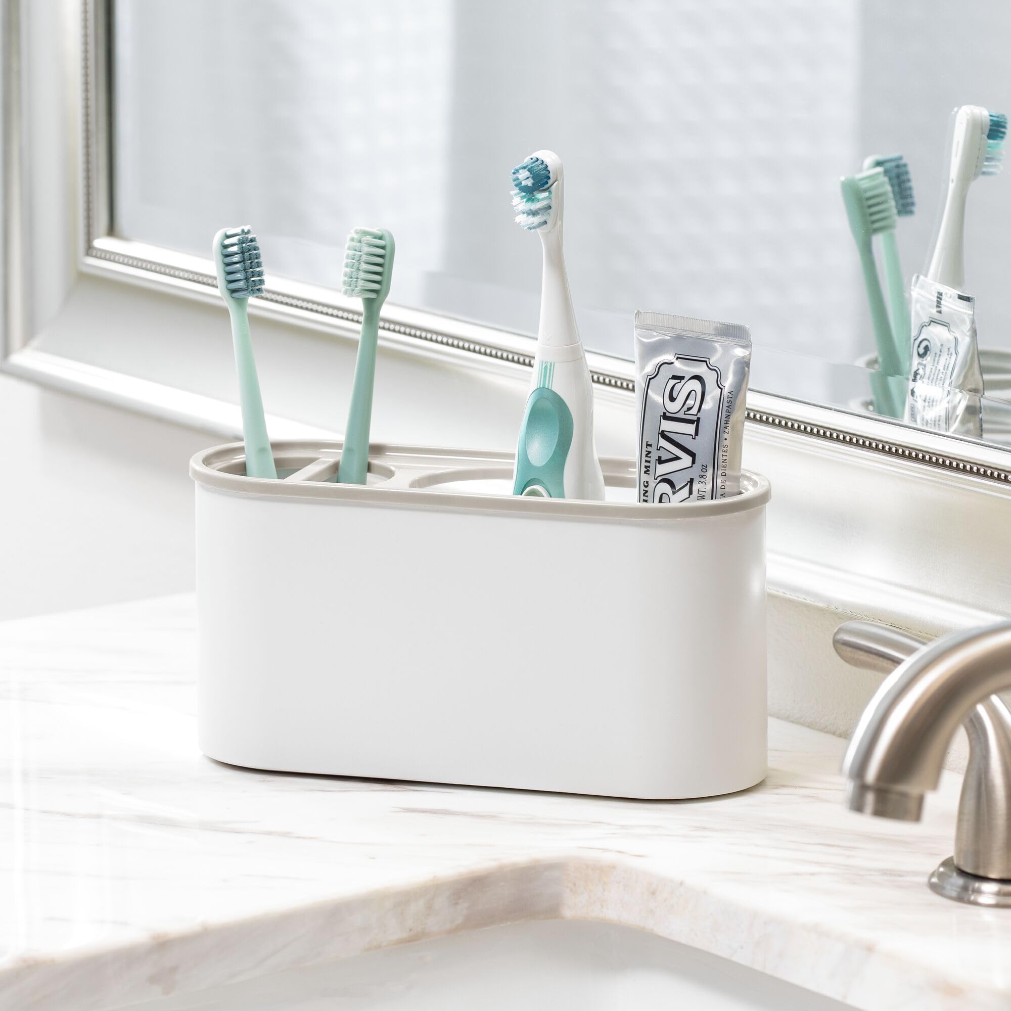 iDesign - Supporto per bagno - Spazzolino manuale ed elettrico - Bianco/Stazione dentale satinata