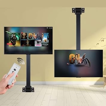 32-75 Inch Adjustable Ceiling TV Mount Bracket - 360 Manual Rotation TV Lift - with Remote Control