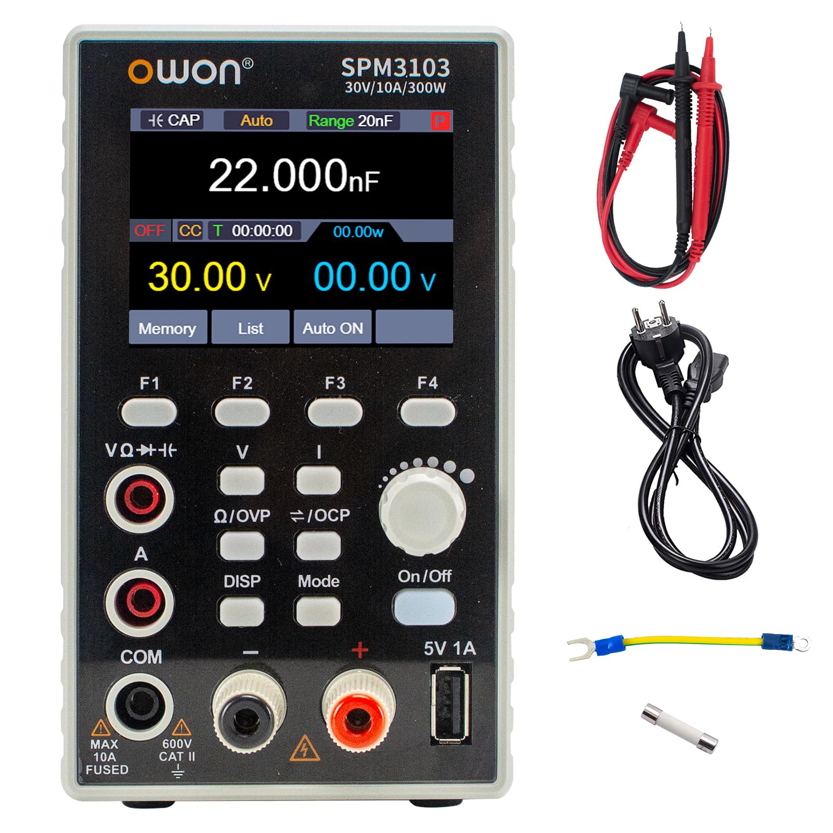 OWON SPM3103 Programmable DC Power Supply (0-30V,0-10A) 2 in 1 DC Power Supply and Multimeter Programmable Industrial Power Supply 300W Output Power, Lab Bench Power Supply, 4 1/2 digits multimeter