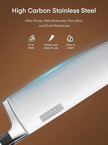 Miniatura 5 de Juego de cuchillos de cocina de 14 piezas con afilador incorporado, cuchillos de cocina de acero inoxidable con patrón ondulado único y juego de 6