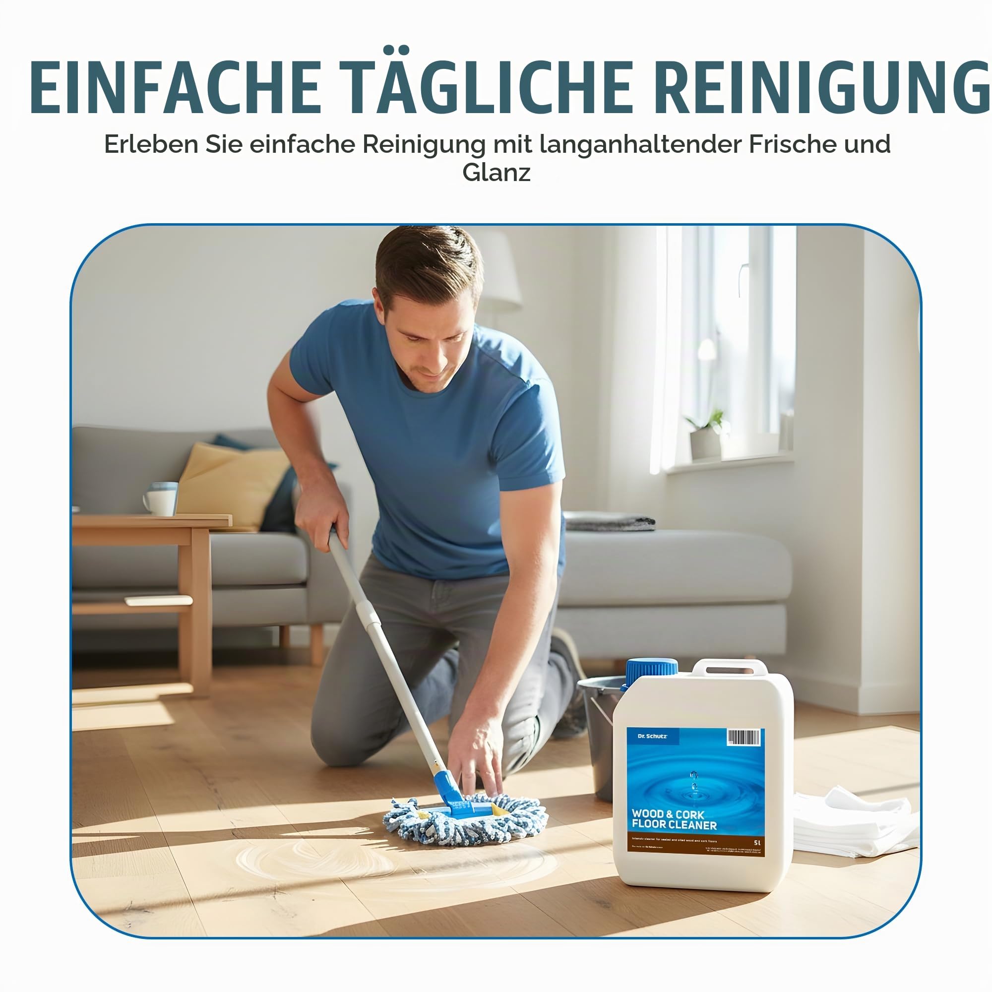 Dr. Schutz Parkett und Kork Reiniger 5 L | entfernt Schmutzablagerungen und löst Fettflecken | geeignet für die Unterhaltsreinigung und Bauschlussreinigung | lösemittelfrei | Made in Germany