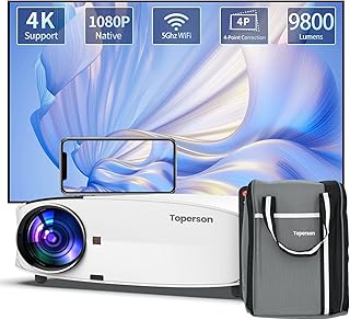 5G WiFi Home Projector, Toperson 9800LM Native 1080P 4K Supported Video Theater Projector with 4D Keystone Correction for iPhone Android Smartphone /TV/Stick/HDMI/USB/XBox/PS4/Laptop/ Tablet/PC