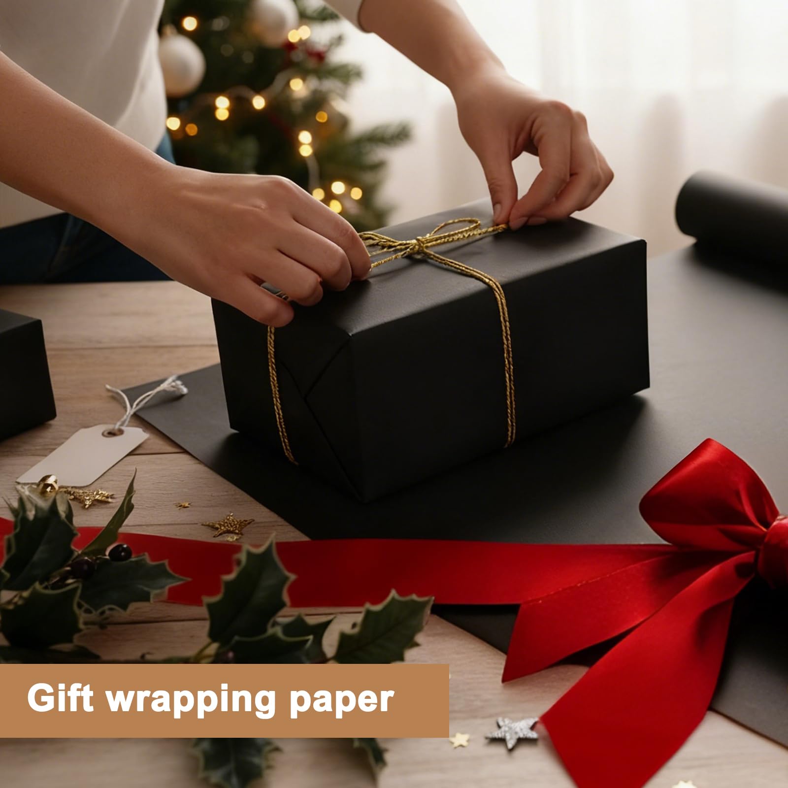 Moretoes Geschenkpapierrolle, 91,4 x 6,1 cm, Schwarz, Kraftpapierrolle für Geschenkverpackungen, Basteln, Pinnwand, Banner, Kunst, Blumenstrauß, Blumenverpackung, Umzug, Versand, 85 g/m²