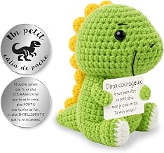Tixlux Courageous Dinosaur, Positive Dinosaur Gift Handmade with Little Hug Good Luck Charm, Morale Lifting, Get Well Tool, Gifts for Women Birthday Back to School