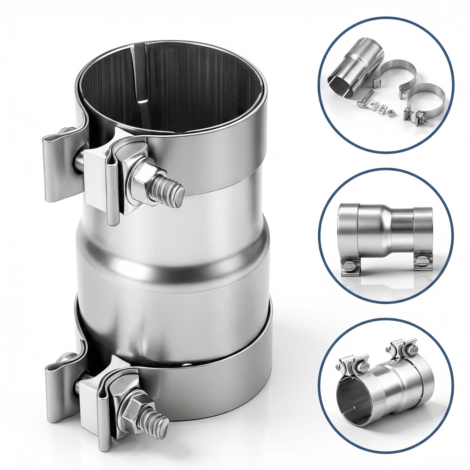 Manchon Reducteur Echappement Acier inoxydable 304 pour 140 mm Collier Echappement 45mm à 51mm Réducteur Bande Tuyau D'échappement Acier Inoxydable Collier de Serrage Double D'échappement