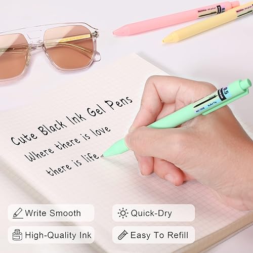 Miniatura 4 de Mutsitaz 10 bolígrafos de tinta de gel, bolígrafos retráctiles de 0.020 in, tinta negra, bolígrafos de gel pastel de escritura suave para