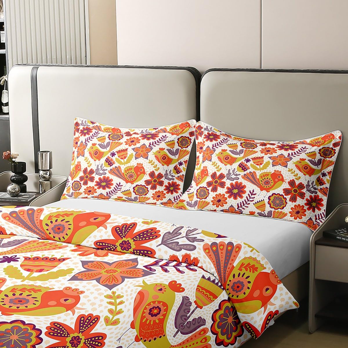 Retro Floral Cotton Duvet Cover Double,Bohemian Abstract Hippie Flowers Comforter Cover for Kids Teens Girls,Funky 70S Groovy Flower Bedding Set Kawaii Birds Bedspread Cover Aesthetic Room Decor - Image 4