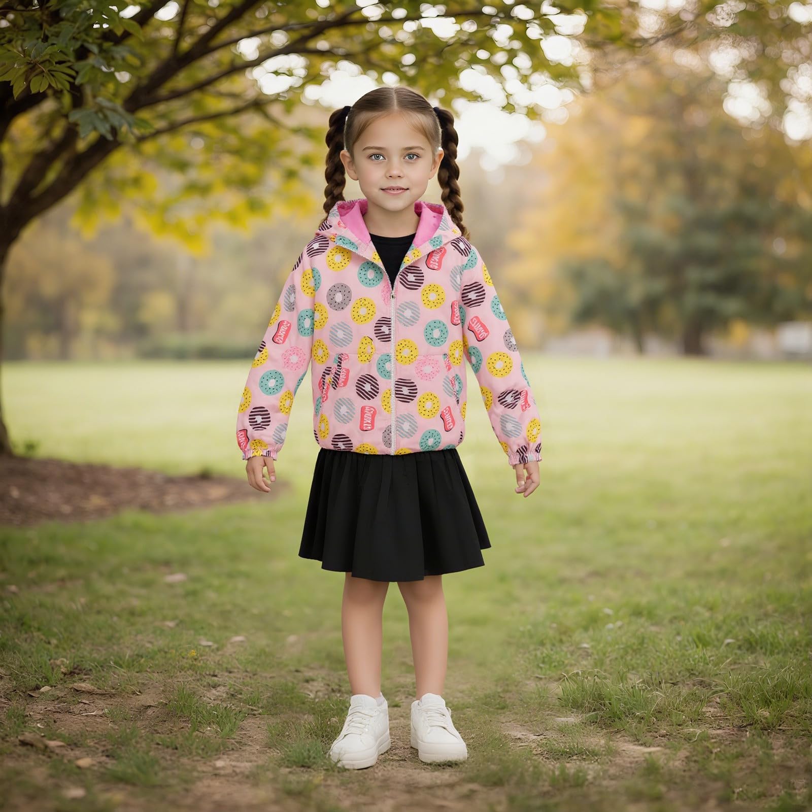 Chaqueta cortavientos transpirable para niñas de 3 a 12 años, ligera, con capucha, ideal para deportes y juegos en todas las estaciones, con bolsillo y cremallera, fácil de plegar en mochila.